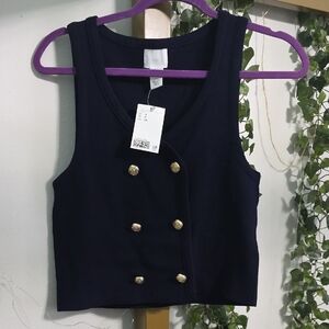 H&M Navy Crop Top with Gold Buttons